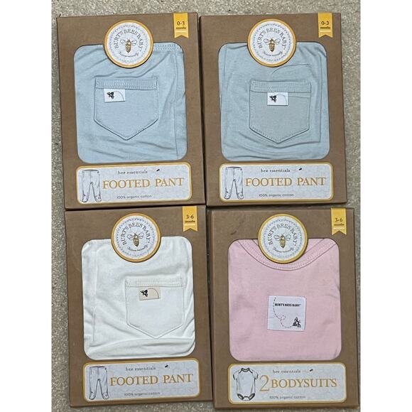 Burt's Bees Baby Lot BodySuits & Footed Pants 0-3 / 3-6 Months Organic Cotton - Picture 6 of 6